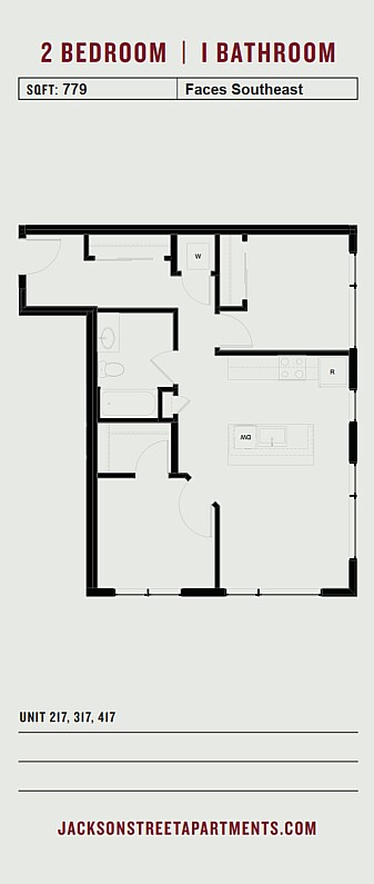 2 Bedroom 1 Bath 222 floor plan